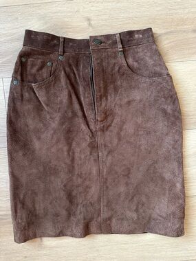 Vintage Copper Key Brown Suede Leather Mini Skirt | Western Chic